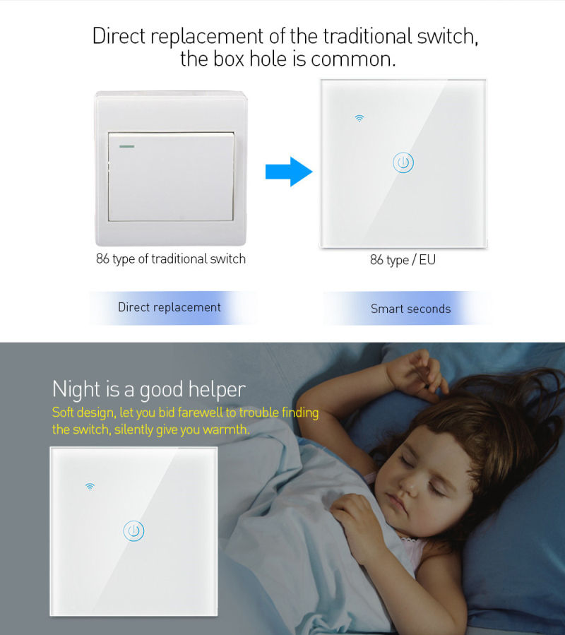 EU No Neutral Alexa Smart Home Touch Screen Light Wifi Smart Switch from China supplier